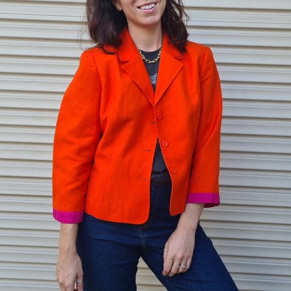Table Eight blazer in vibrant orange contrast pink lining Made In Australia 14 - Picture 6 of 9